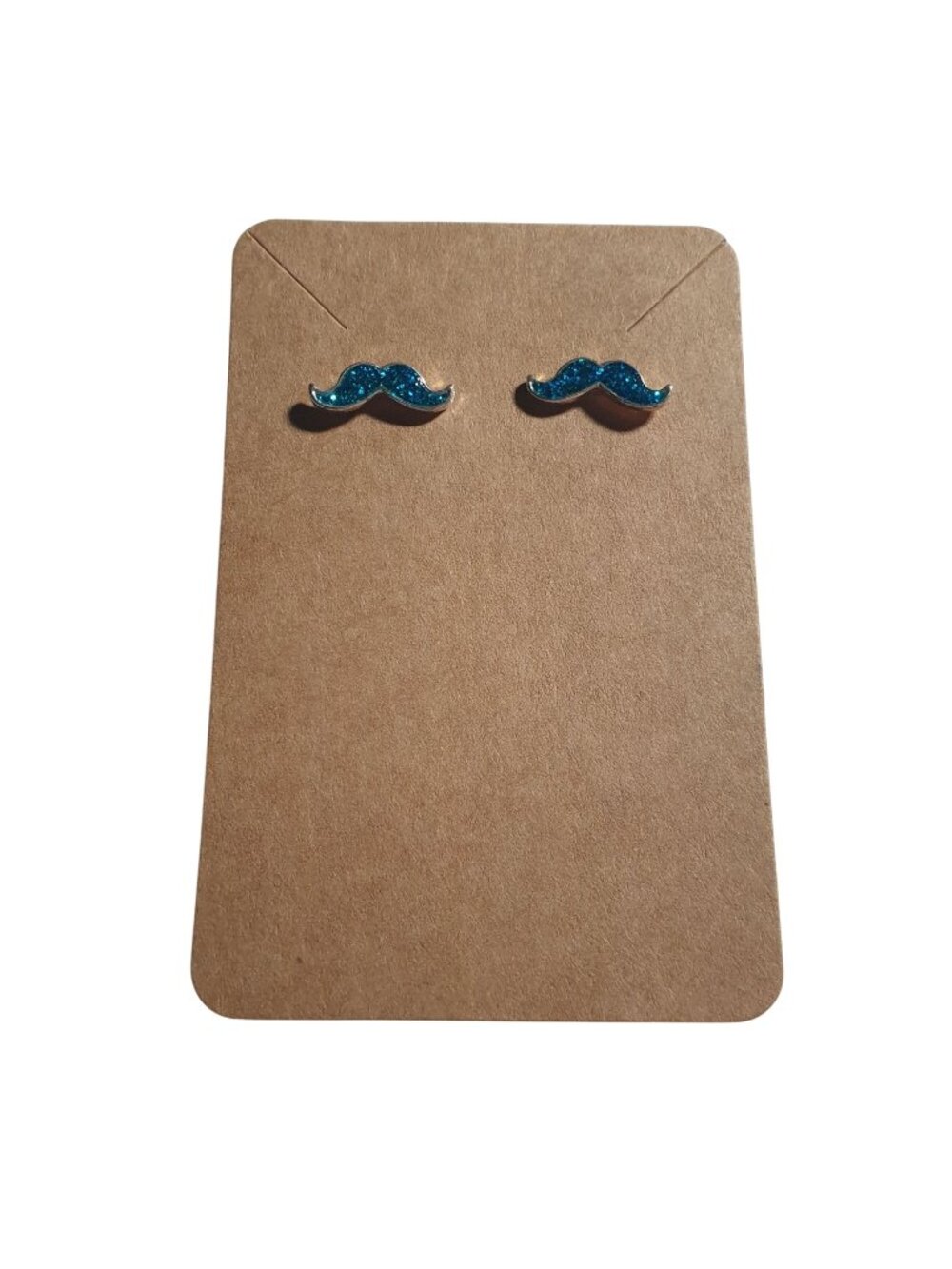 Blue Glitter Mustache Stud Earrings Fun Jewelry Novelty Gift Girls Teens Cool